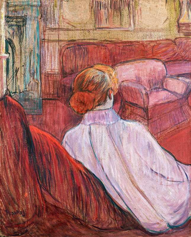 Frau auf einem roten Sofa. a Henri de Toulouse-Lautrec