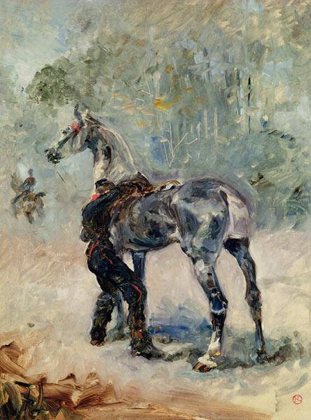 Artilleur sellant son cheval a Henri de Toulouse-Lautrec