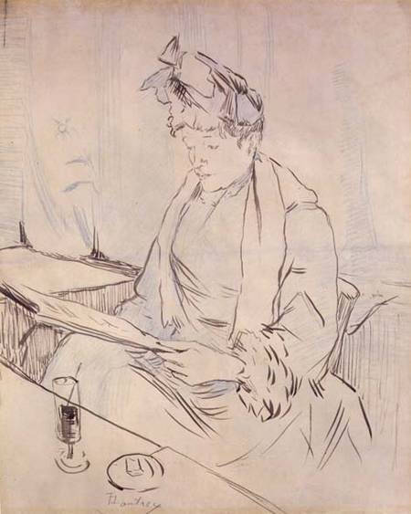 At the Cafe (pencil & ink on paper) a Henri de Toulouse-Lautrec