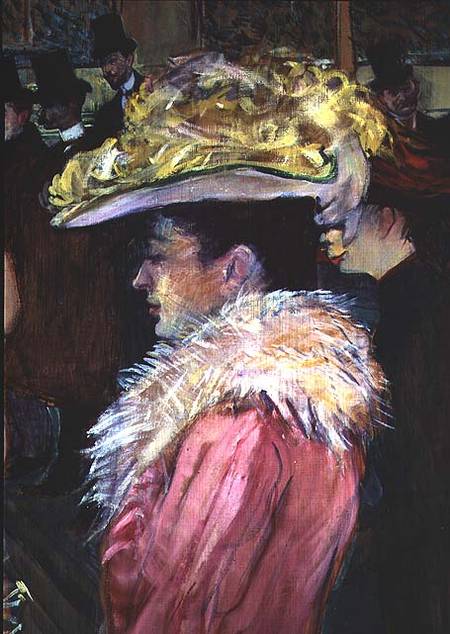 The Dance of the Moulin Rouge: detail of an elegant woman dressed in pink a Henri de Toulouse-Lautrec