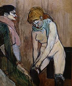 Young woman at the attracting of the stocking. a Henri de Toulouse-Lautrec