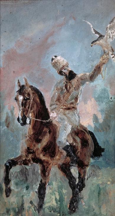 Le comte Alponse de Toulouse-Lautrec en fauconnier a Henri de Toulouse-Lautrec