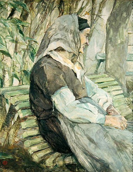 Old Woman Seated on a Bench in Celeyran a Henri de Toulouse-Lautrec