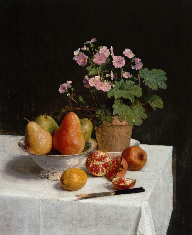 Still life with primroses and pears a Henri Fantin-Latour
