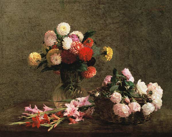 Dahlias, Roses and Gladioli a Henri Fantin-Latour