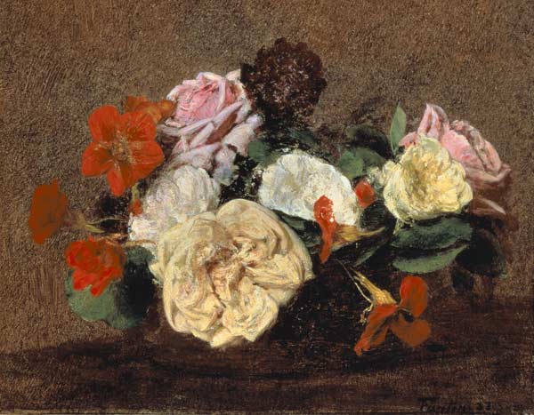 Bouquet of Roses and Nasturtiums a Henri Fantin-Latour