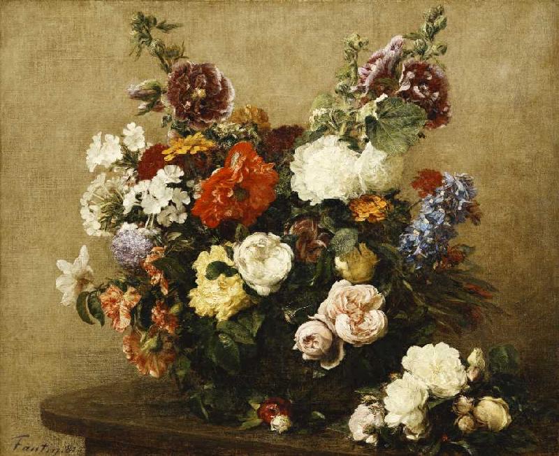 Strauß aus verschiedenen Blumen und Rosen auf einem Tisch a Henri Fantin-Latour