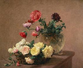 Poppies in a Crystal Vase, or Basket of Roses