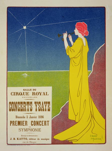 Reproduction of a poster advertising the 'Ysaye Concerts', Salle du Cirque Royal, Brussels, 1895 (co a Henri Georges Jean Isidore Meunier