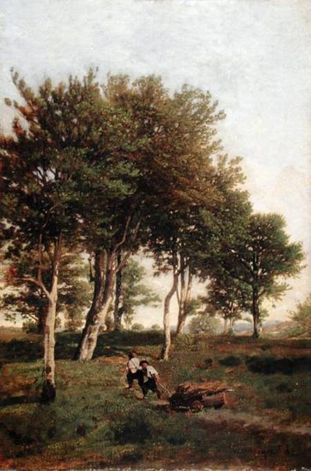 Landscape with Two Boys Carrying Firewood a Henri Harpignies