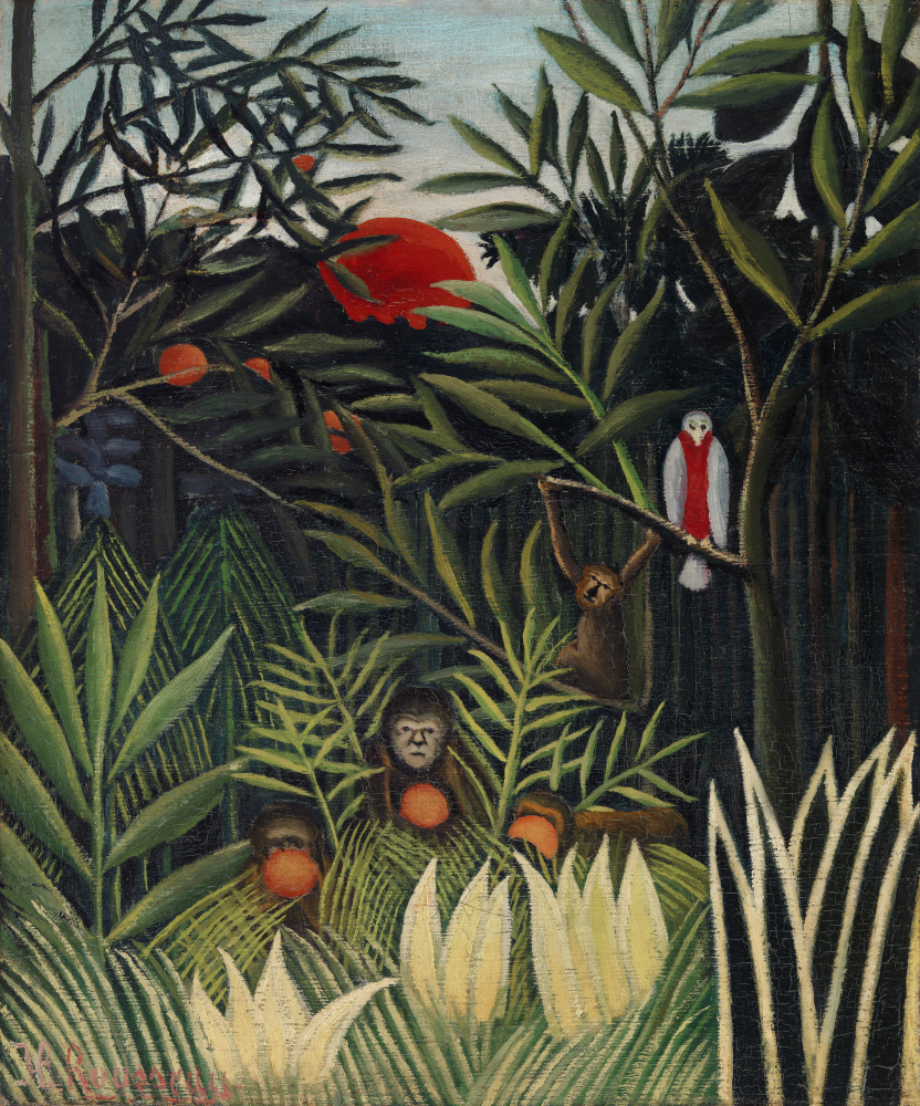Monkeys And Parrot In The Virgin Forest a Henri Julien-Félix Rousseau