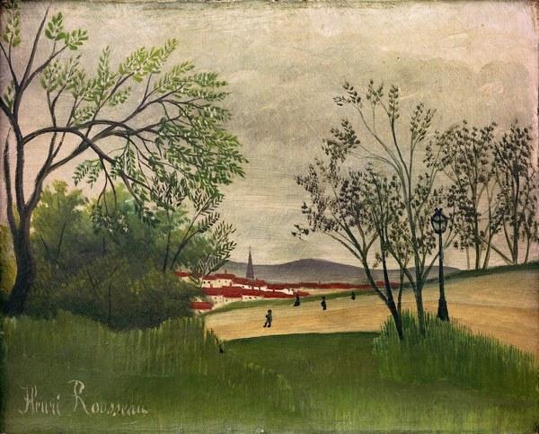 H.Rousseau, Landscape with church spire a Henri Julien-Félix Rousseau