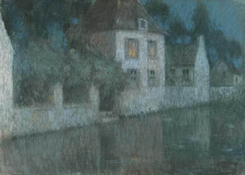 Evening houses at the channel (Nemours) a Henri Le Sidaner