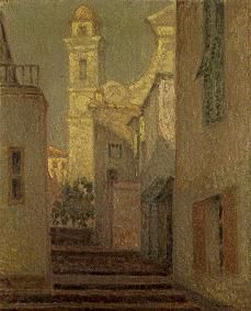 The stairs to the church in Villefranche sur Mer a Henri Le Sidaner