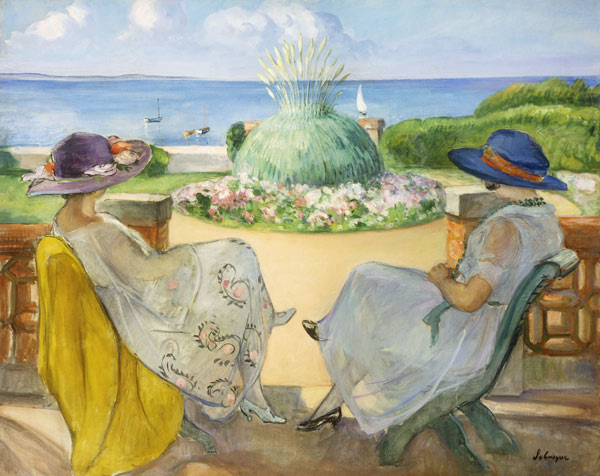 Zwei junge Frauen auf einer Terrasse am Meer a Henri Lebasque