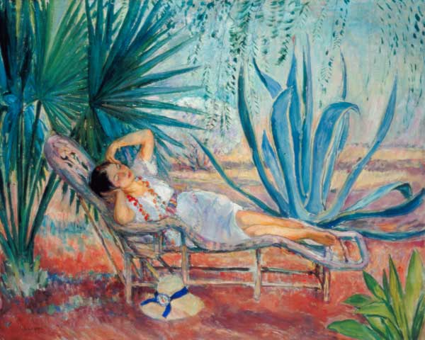 Marthe schlafend im Liegestuhl in Saint-Tropez a Henri Lebasque