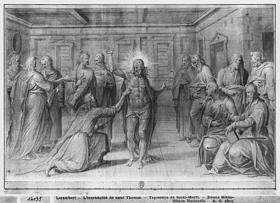 Life of Christ, Incredulity of St. Thomas, preparatory study of tapestry cartoon for the Church Sain a Henri Lerambert