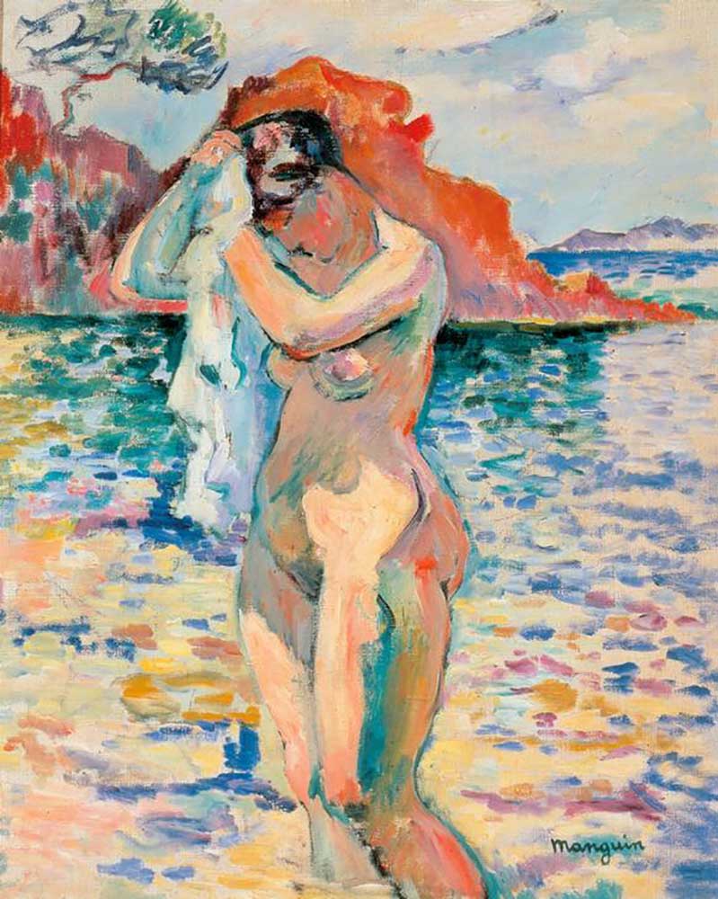 A bather dries her hair by the sea a Henri Manguin