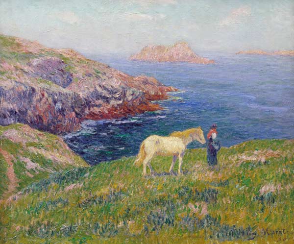 Farmer with horse at the coast of Ouessant. a Henri Moret