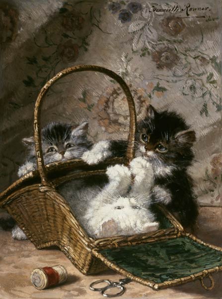 Kittens in a work basket a Henriette Ronner-Knip
