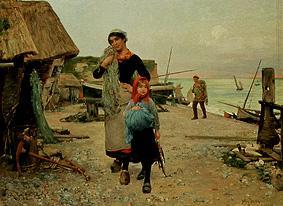 Fisherman, returning home to the catch with her nets. a Henry Bacon