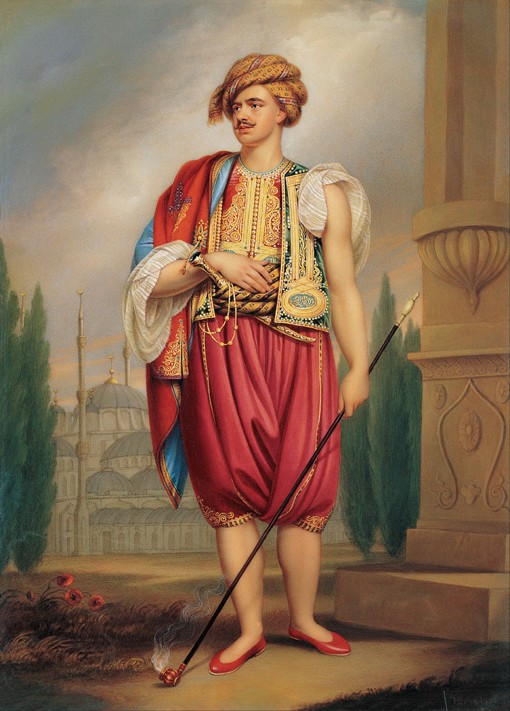 Portrait of Thomas Hope (1769–1831) in Turkish Costume (after William Beechey) a Henry Bone