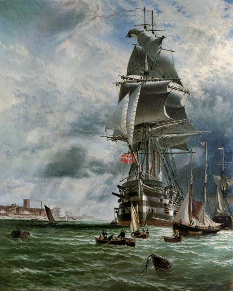 H.M.S. St. Vincent at her Moorings off the Entrance to Haslar Creek, Portsmouth a Henry Dawson