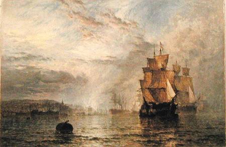 Shipping Becalmed in an Estuary at Evening a Henry Dawson