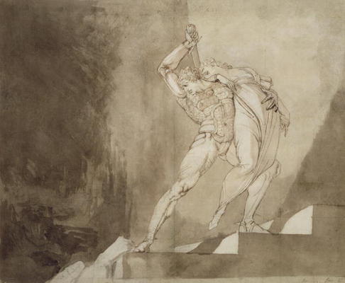 A Warrior Rescuing a Lady, 1780-85 (pen, ink and wash on paper) a Henry Fuseli