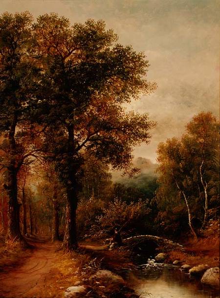 An Angler by a Woodland Stream a Henry Harris