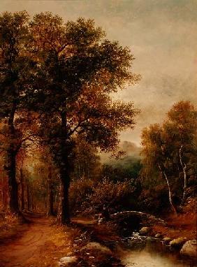 An Angler by a Woodland Stream