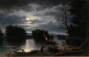 Indian at a nightly stag-hunt at the Mississippi. a Henry Lewis