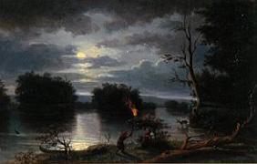 Indian at a nightly stag-hunt at the Mississippi.