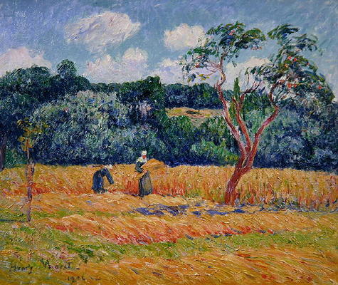 Figures harvesting a wheat field (oil on canvas) a Henry Moret
