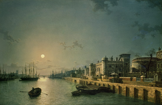 Tower of London and the Thames in moonlight a Henry Pether