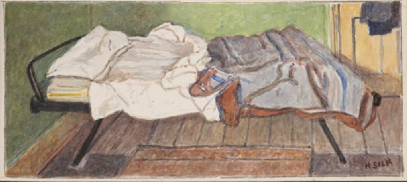 Camp bed, c.1930 (pencil & w/c on paper) a Henry Silk