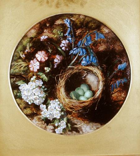 A Still Life with Bird's Nest, Blossom and Bluebells a Henry Stanier