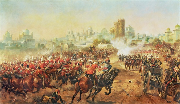 Charge of the Queens Bays against the Mutineers at Lucknow, 6th March 1858 (oil on canvas)  a Henry A. (Harry) Payne