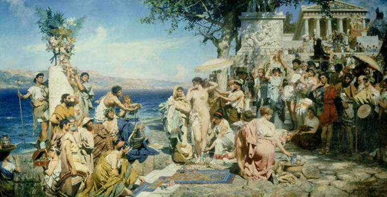 Phryne at the Festival of Poseidon in Eleusin (oil on canvas) a Henryk Siemieradzki