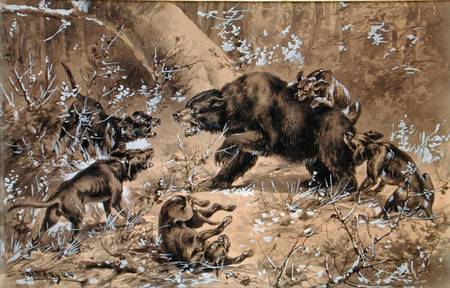 Bear Hunt (w/c and chinese white on paper) a Herman Wendleborg Hansen