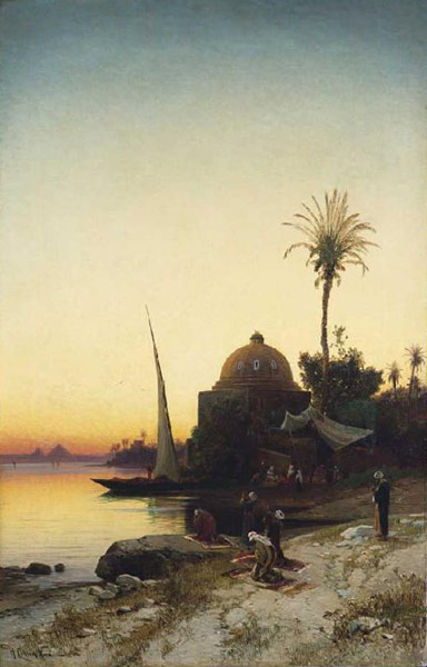 Moslems at the evening prayer on the shore of the Nil a Hermann David Salomon Corrodi