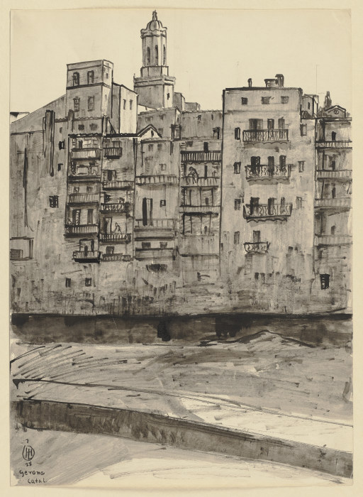 Girona vom Fluss aus gesehen, im Hintergrund der Turm der Kathedrale a Hermann Lismann