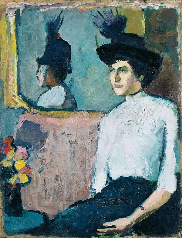 Frau mit Hut vor einem Spiegel a Hermann Stenner