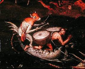 The Inferno, detail of fantastical animals playing the drums on a boat