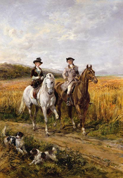 Couple Riding with Their Dogs a Heywood Hardy