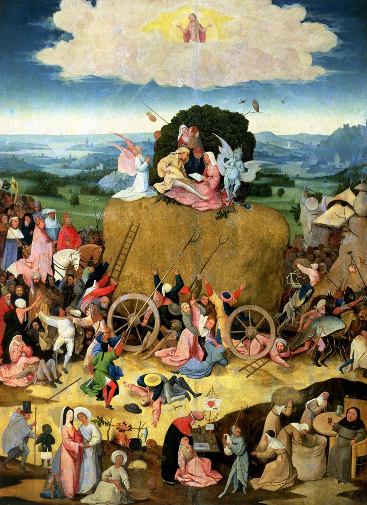 The Haywain: central panel of the triptych, c.1500 (oil on panel) a Hieronymus Bosch