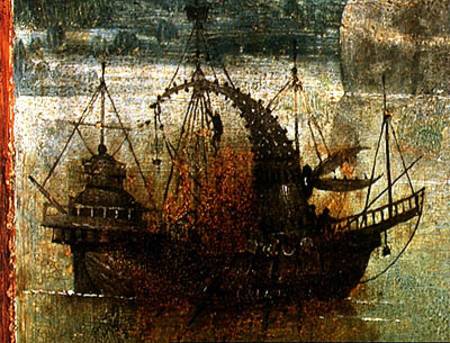 Fantastical Boat, detail from the right hand panel of the Triptych of the Crucified Martyr a Hieronymus Bosch