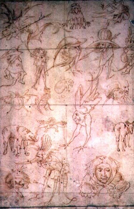Grotesque Studies (recto)  (for verso see 110229) a Hieronymus Bosch