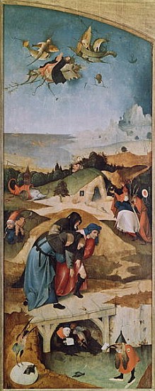 Left wing of the Triptych of the Temptation of St. Anthony (see 159327) a Hieronymus Bosch