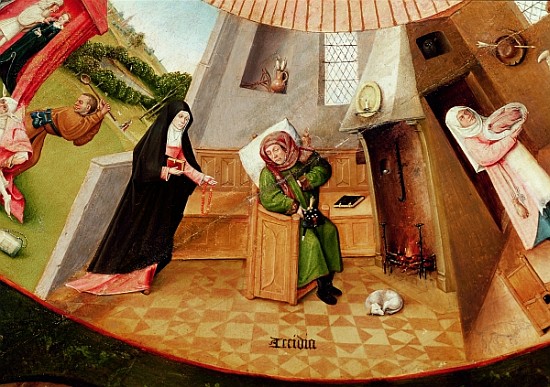 Sloth, detail from the Table of the Seven Deadly Sins and the Four Last Things, c.1480 a Hieronymus Bosch